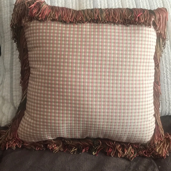 Handmade Fringed Embroidered Floral Pillow Square Pink - Picture 2 of 6